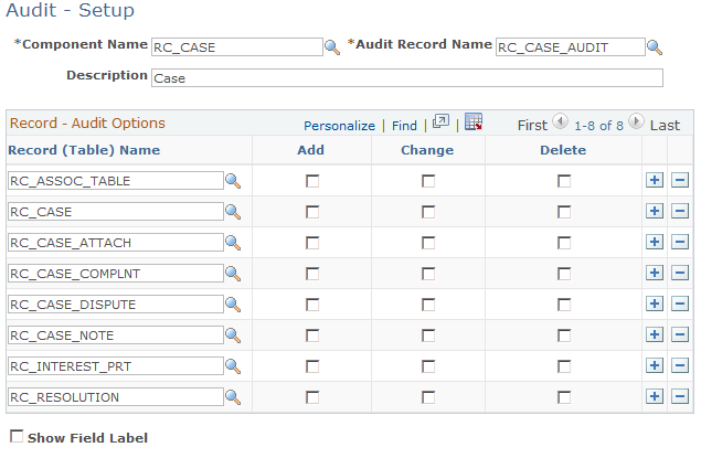 Audit - Setup page