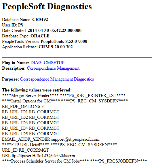 PeopleSoft Diagnostics page 1 of 2