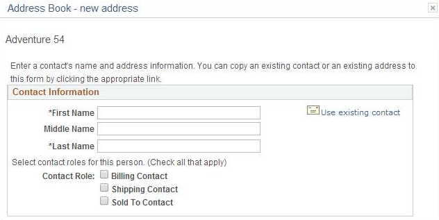 Address Book: Create New Address - Contact Information page