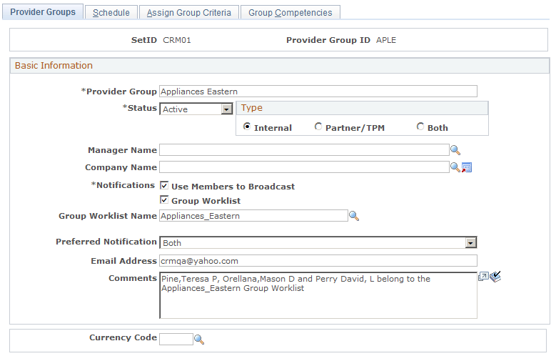 Provider Groups page (1 of 2)