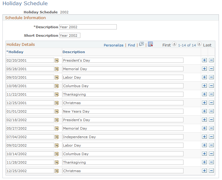 Holiday Schedule page