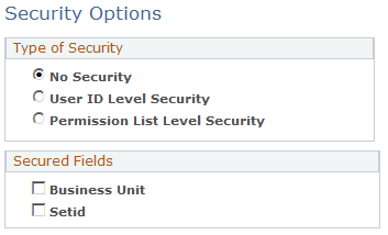 Security Options page