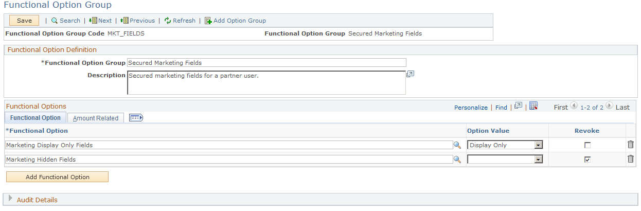 Functional Option Group page