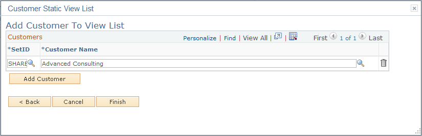 Customer Static View List - Add Customer To View List page