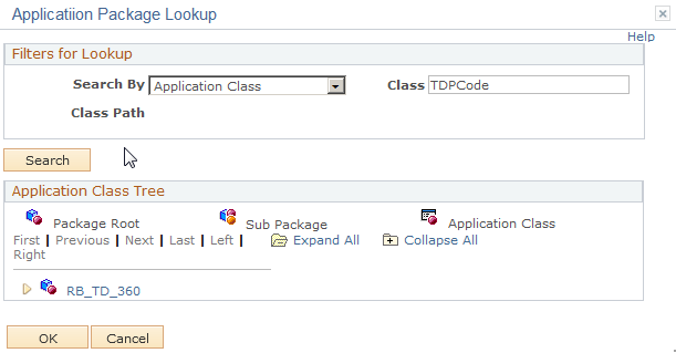 Application Packages Lookup page