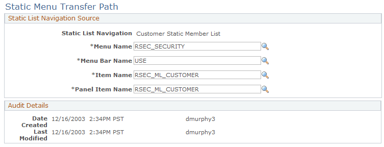 Static Menu Transfer Path page