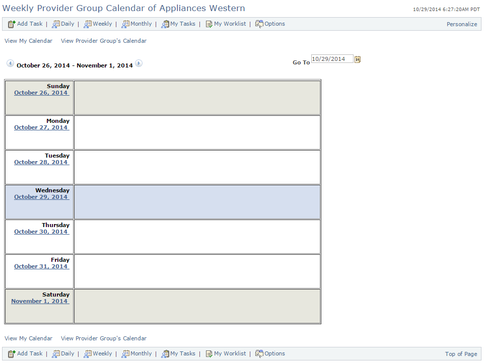 Weekly Provider Group Calendar page