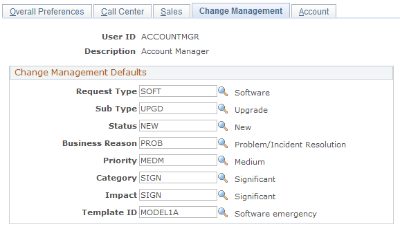 Change Management page