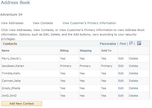 Address Book: View Contacts page