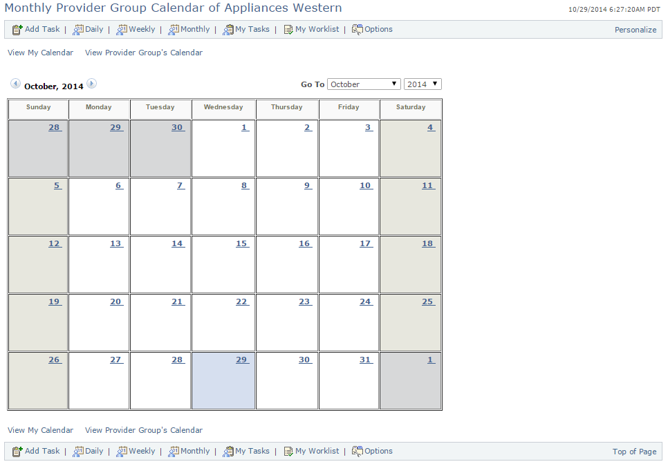 Monthly Provider Group Calendar page