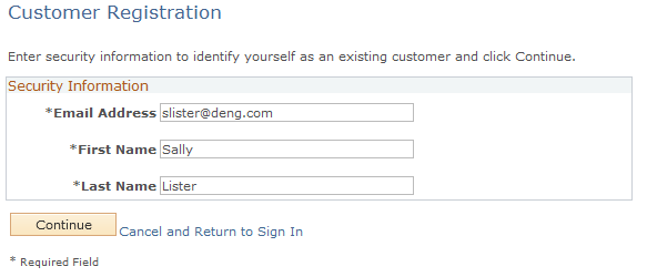 Customer Registration page