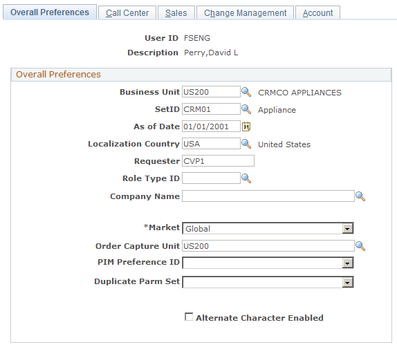 Overall Preferences page