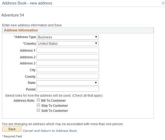 Address Book: Create New Address page