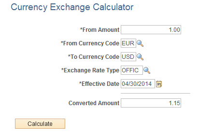 Currency Exchange Calculator page