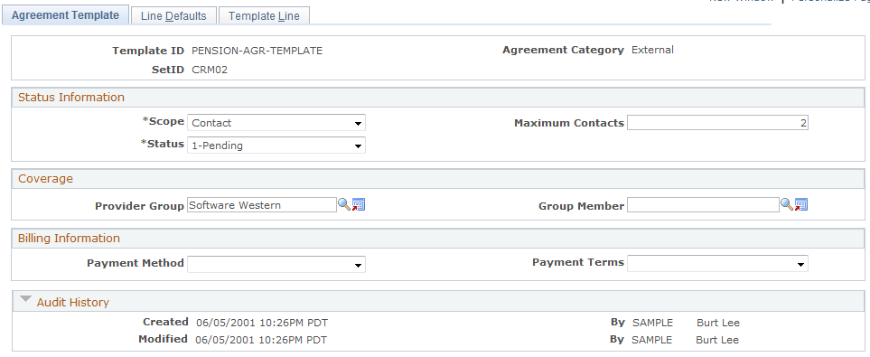 Agreement Template page