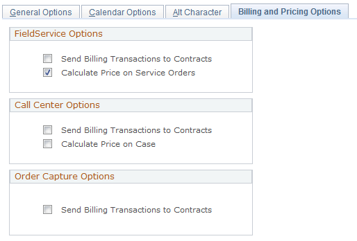 Billing and Pricing Options page