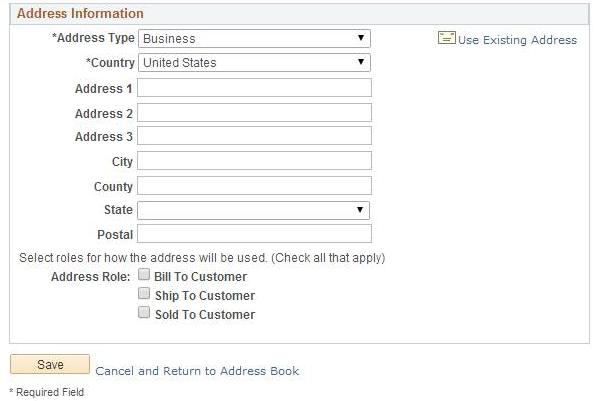 Address Book: Create New Address - Address Information page