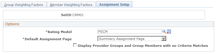 Assignment Setup page