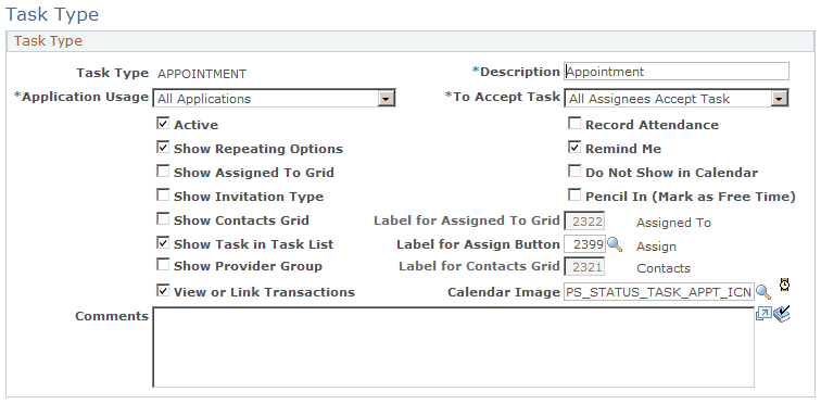 Task Type page (1 of 2)