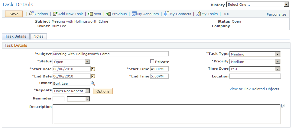 Task Details page (1 of 2)