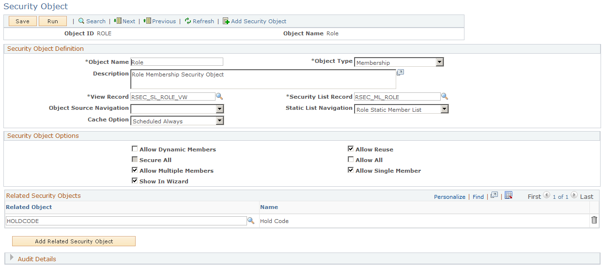 Security Object page