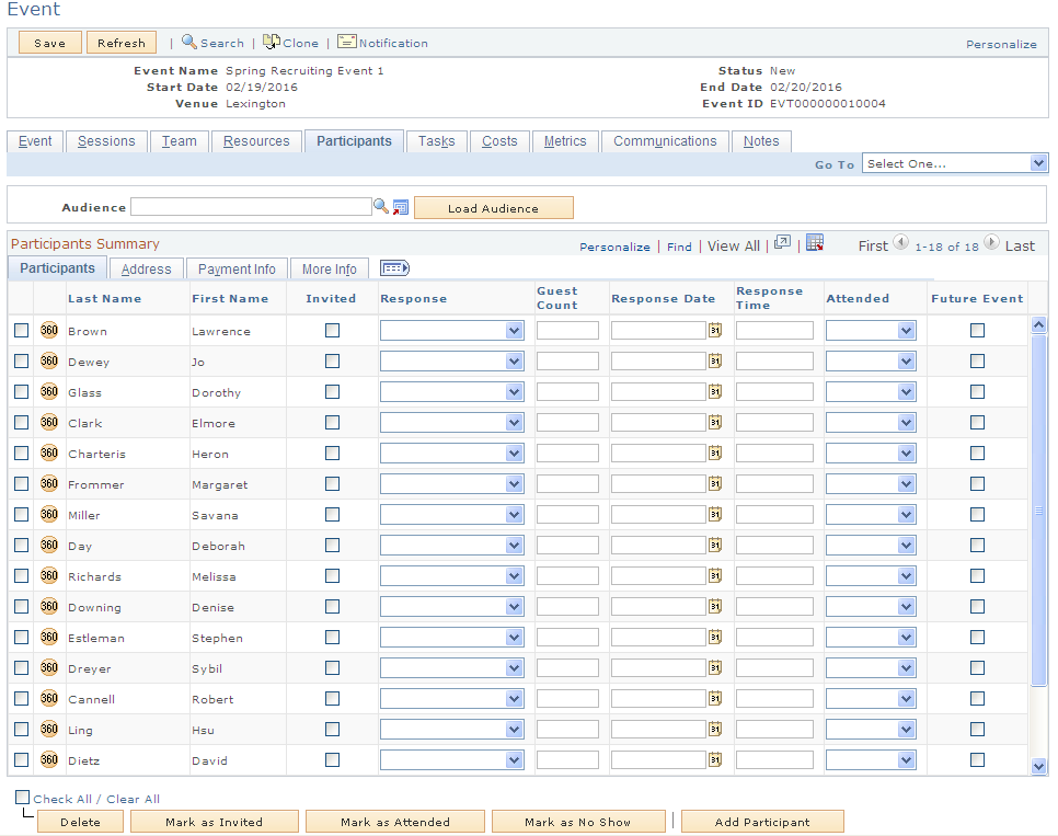 Event - Participants page