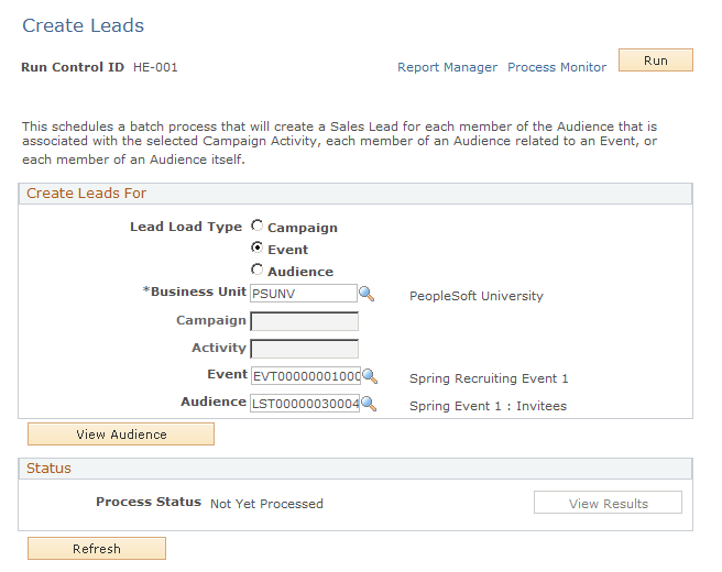 Create Leads page