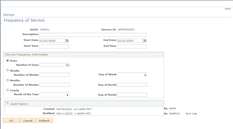 Service - Frequency of Service page