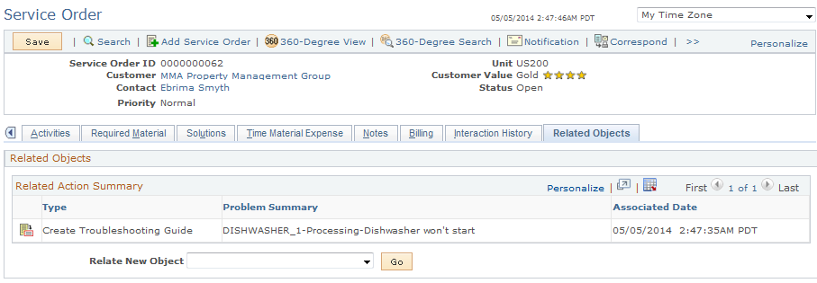 Service Order - Related Objects page