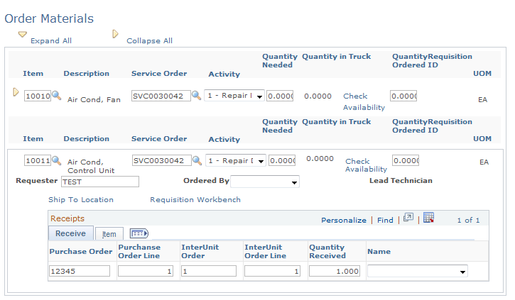 Order Materials page