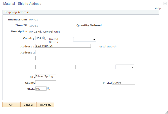 Material - Ship to Address page