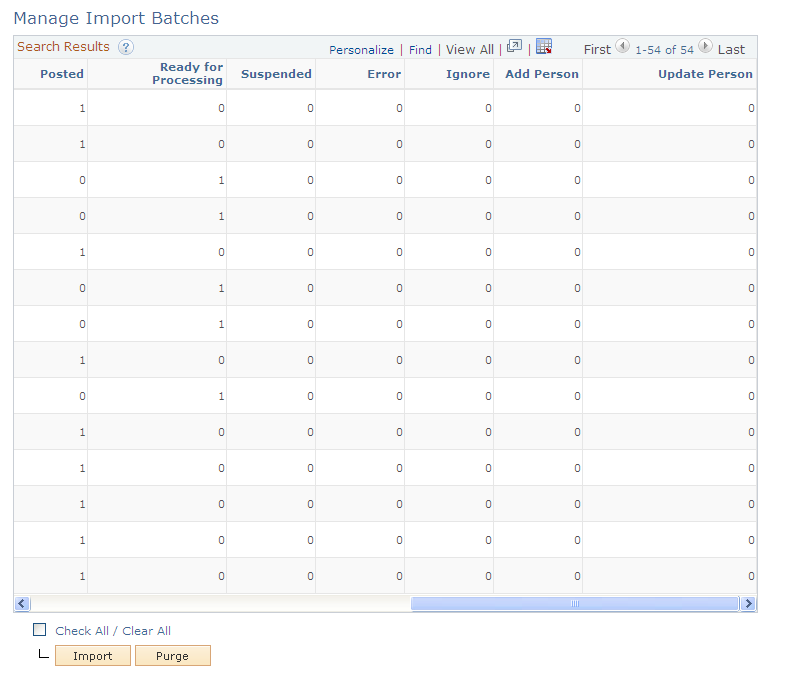 Manage Import Batches page (2 of 2)