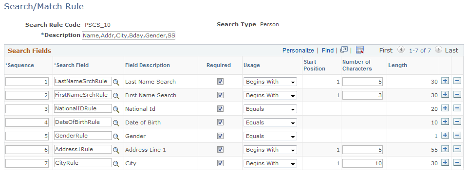 Search/Match Rule page