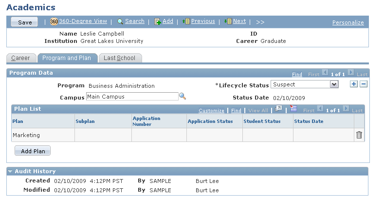 Academics - Program and Plan page