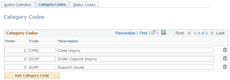 Category Codes page