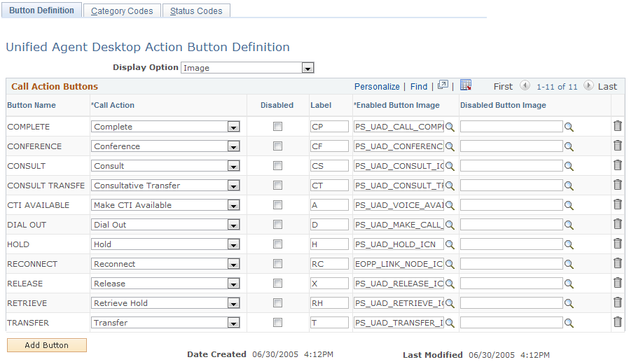 Unified Agent Desktop Action Button Definition page