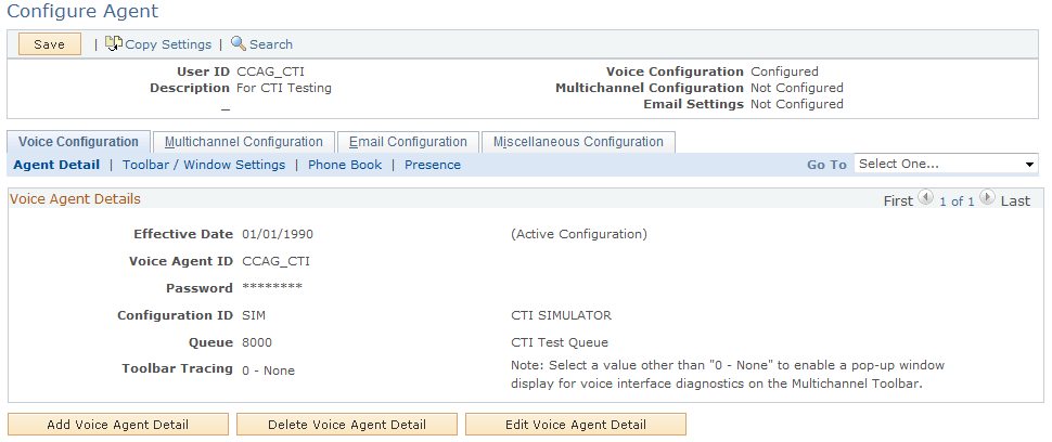 Configure Agent - Voice Configuration page: Agent Detail