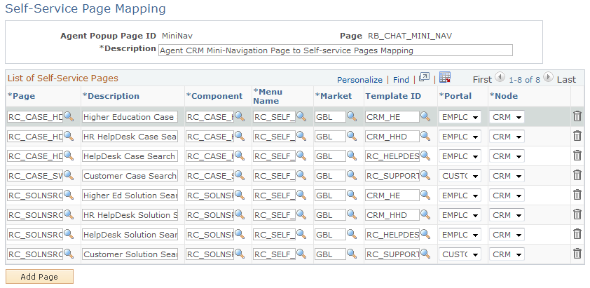 Self-Service Page Mapping page