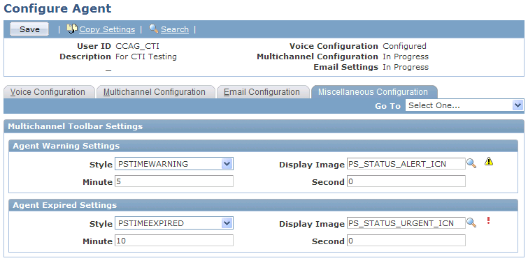 Configure Agent - Miscellaneous Configuration page