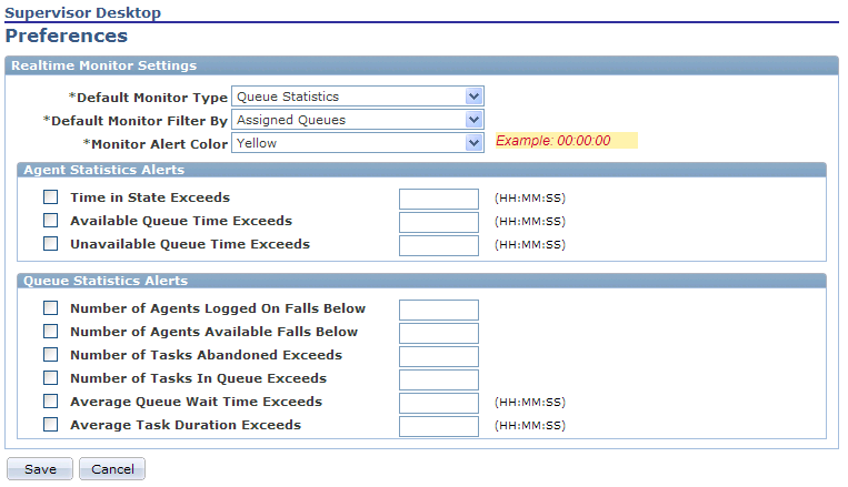 Supervisor Desktop - Preferences page