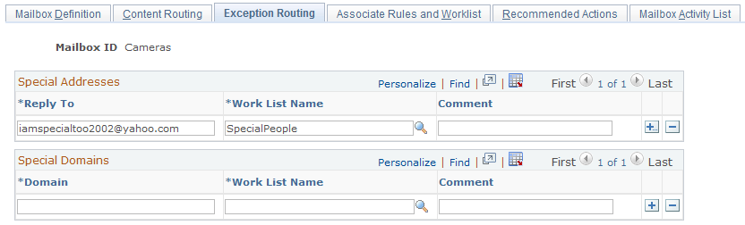 Exception Routing page