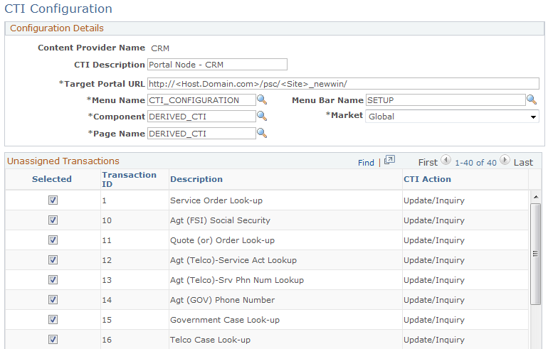 CTI Configuration page