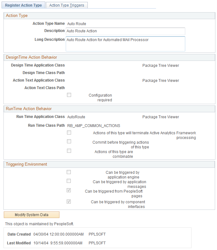 Register Action Type page