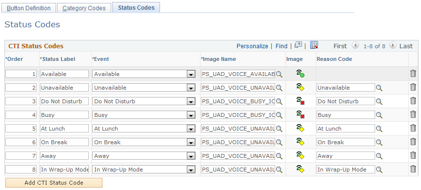 Status Codes page (1 of 2)