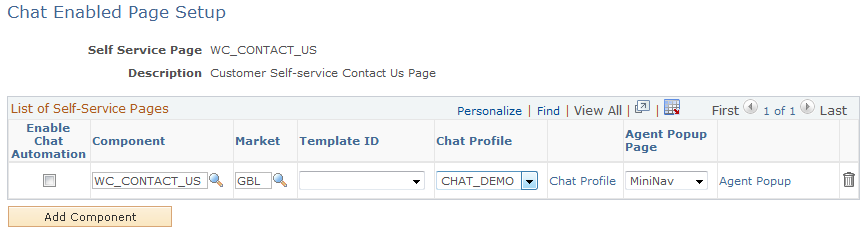 Chat Enabled Page Setup page