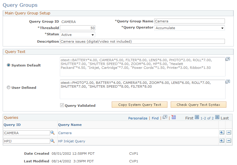 Query Groups page