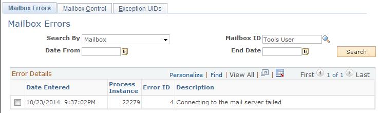 Mailbox Errors page