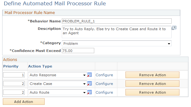 Define Automated Mail Processor Rule page