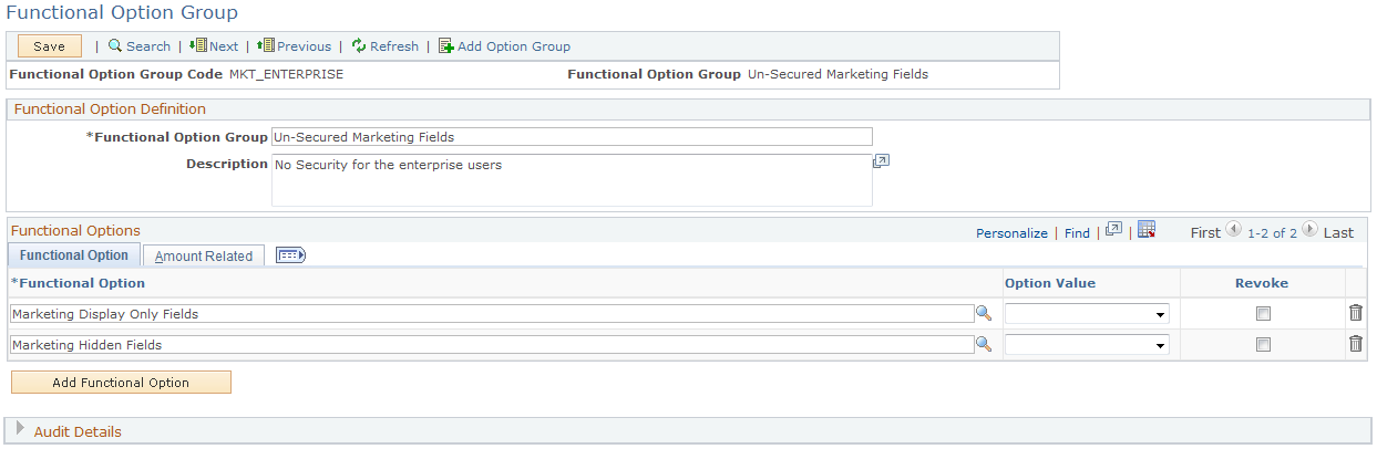 Functional Option Group page