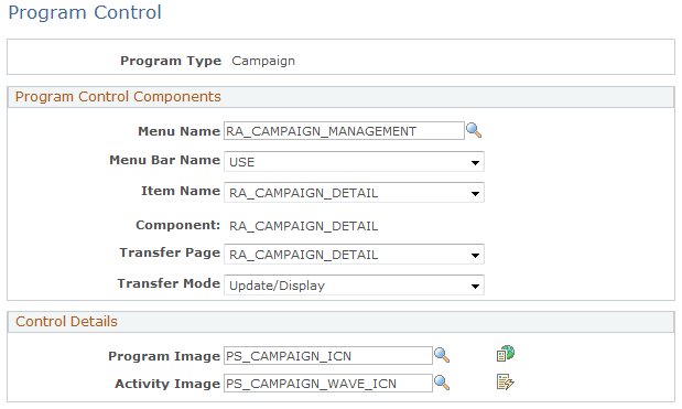 Program Control page